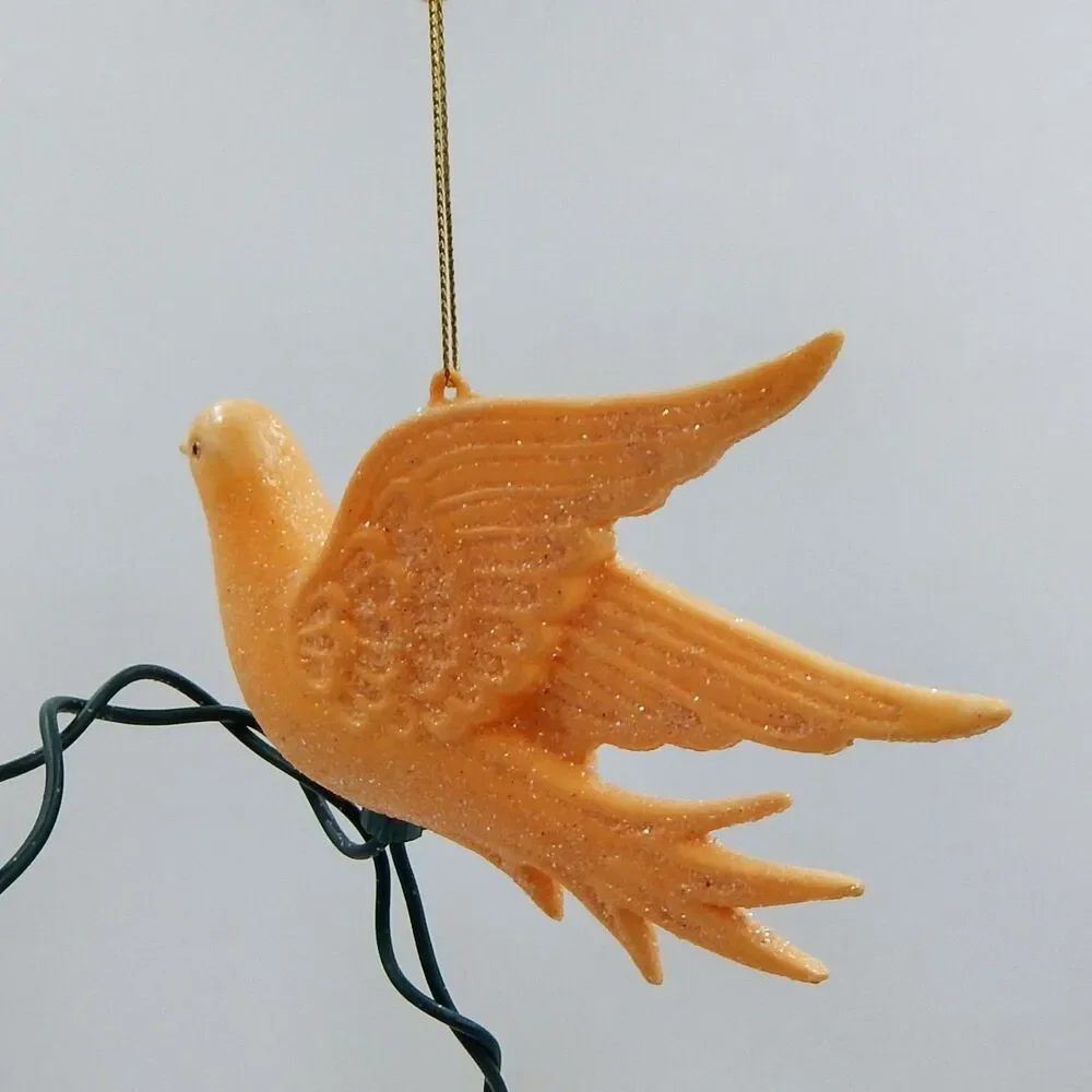 Vintage Blow Mold Dove Bird String Light Set Glitter Ornaments Set of 9 (10)